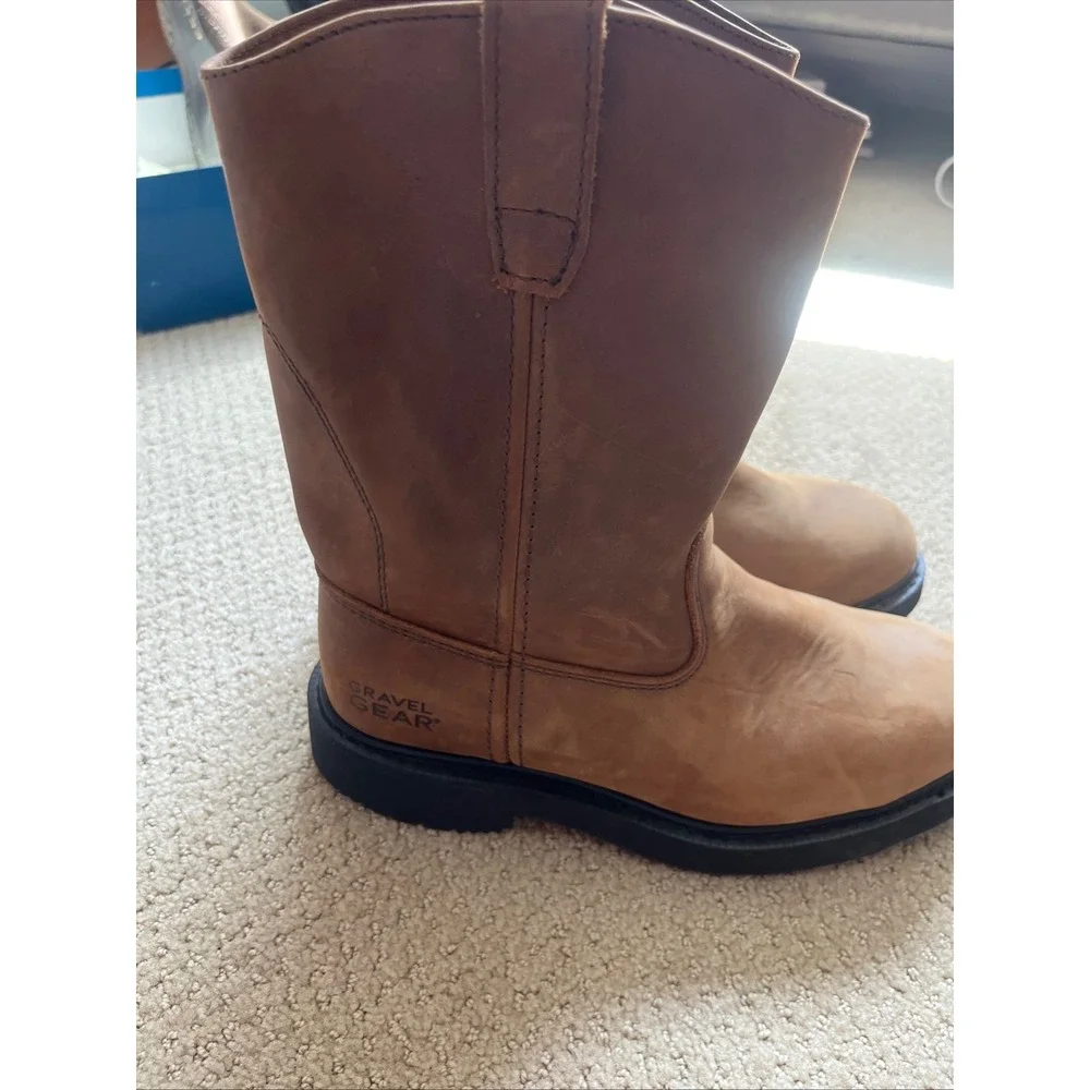 Gravel Gear Mens Wellington Work Boots Tan Leather / size 8